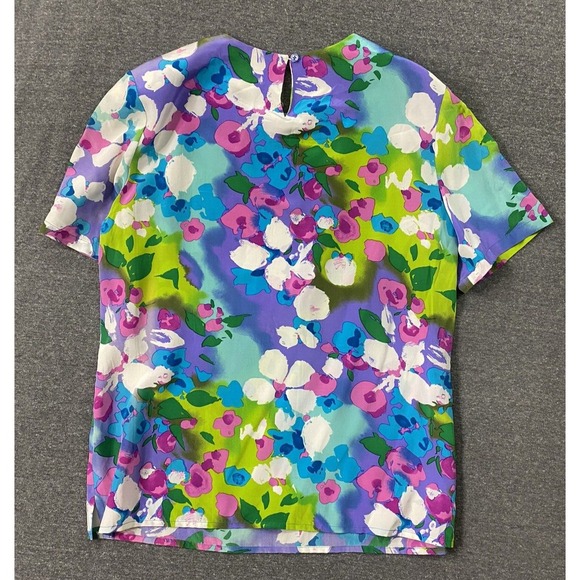 Diane Von‎ Furstenberg Silk Blouse Womens Large Colorful Floral Abstract Luxury - Picture 10 of 14